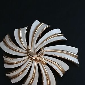Trifari Gold and White Spiral Brooch